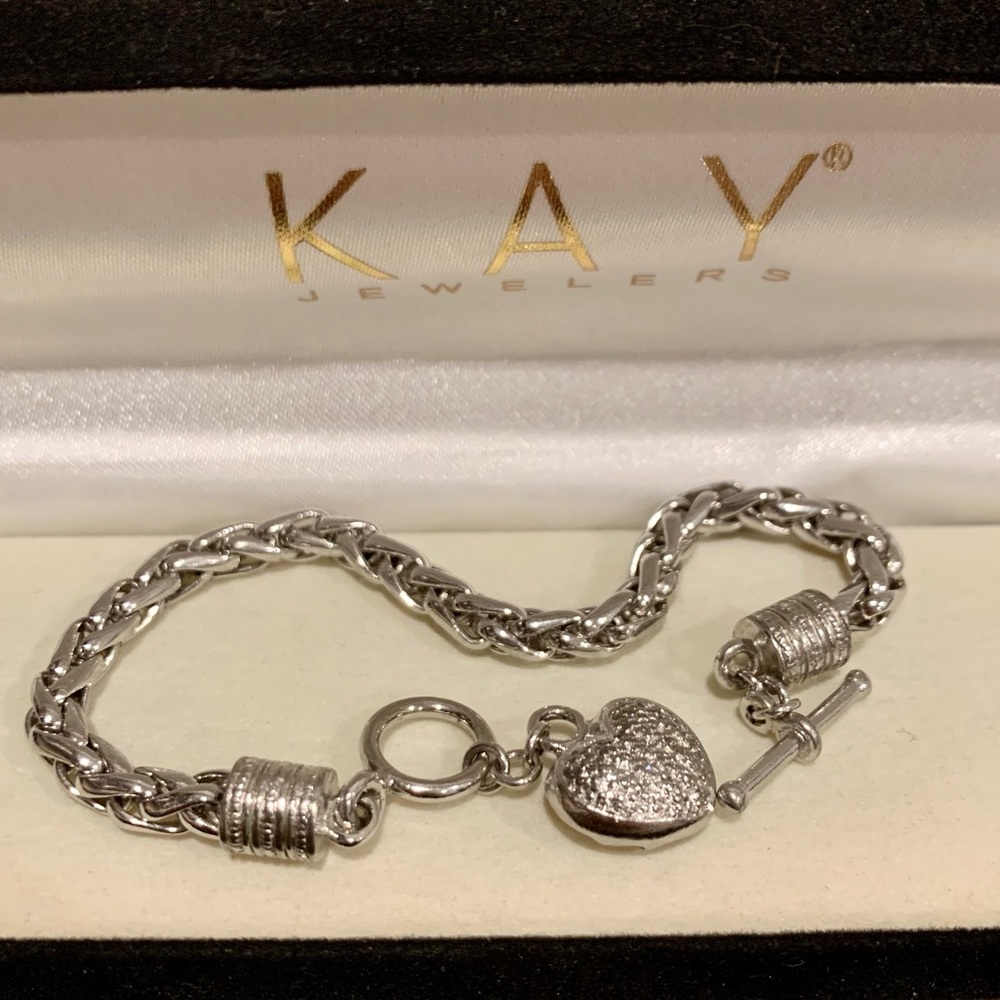 KAY Jewelers, Diamond, Silver, Heart Charm, Toggle Bracelet